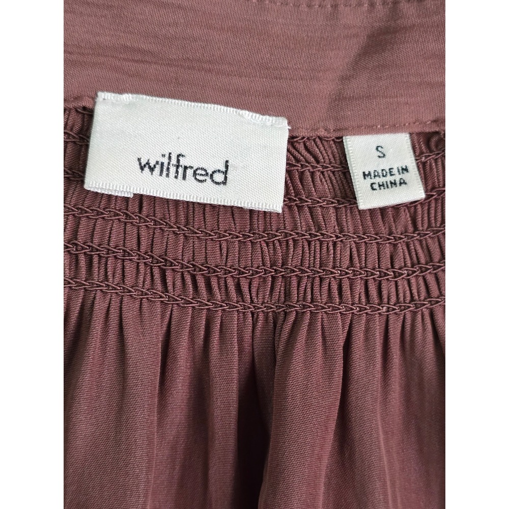 Wilfred Aritzia Brown Smocked V-Neck Long Sleeve Blouse Size Small - Picture 11 of 13